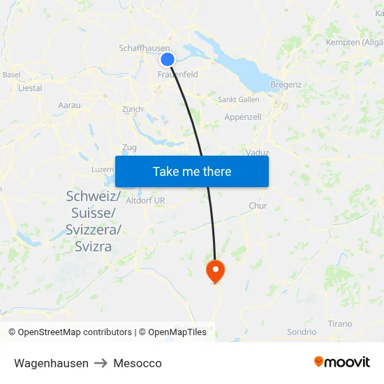 Wagenhausen to Mesocco map