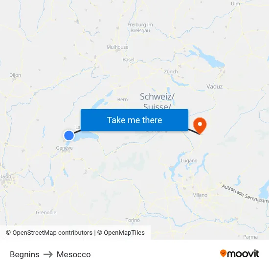 Begnins to Mesocco map