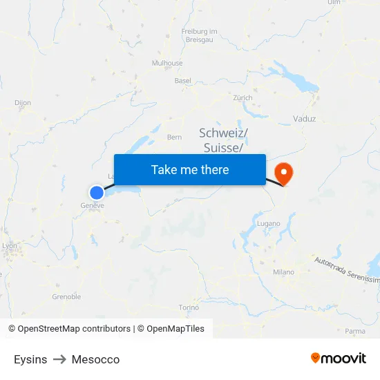 Eysins to Mesocco map