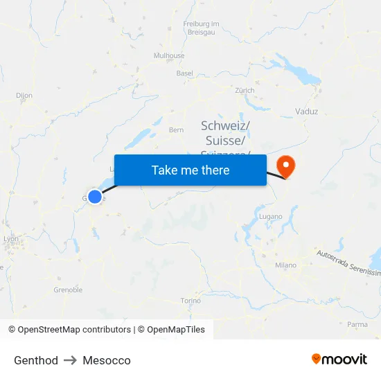 Genthod to Mesocco map