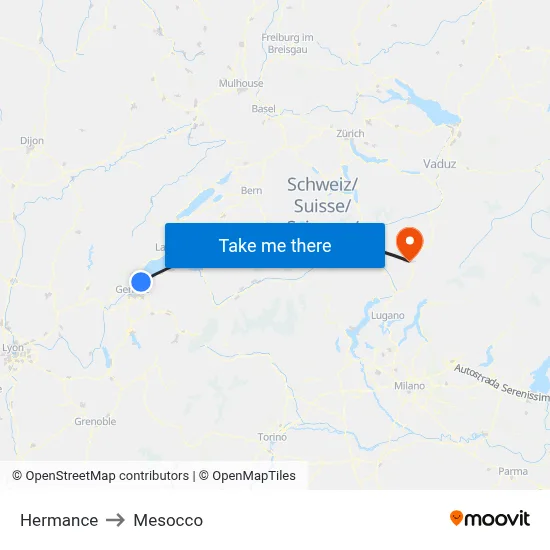 Hermance to Mesocco map