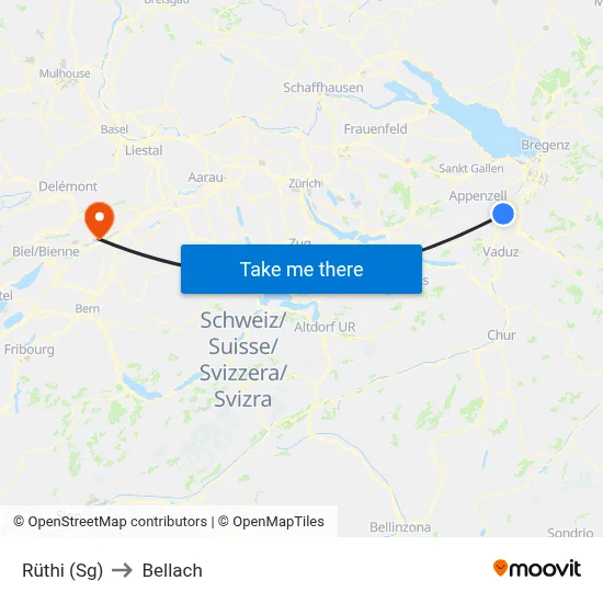 Rüthi (Sg) to Bellach map