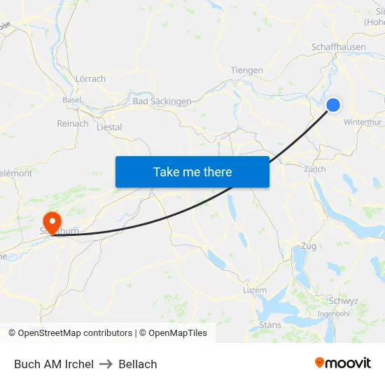 Buch AM Irchel to Bellach map