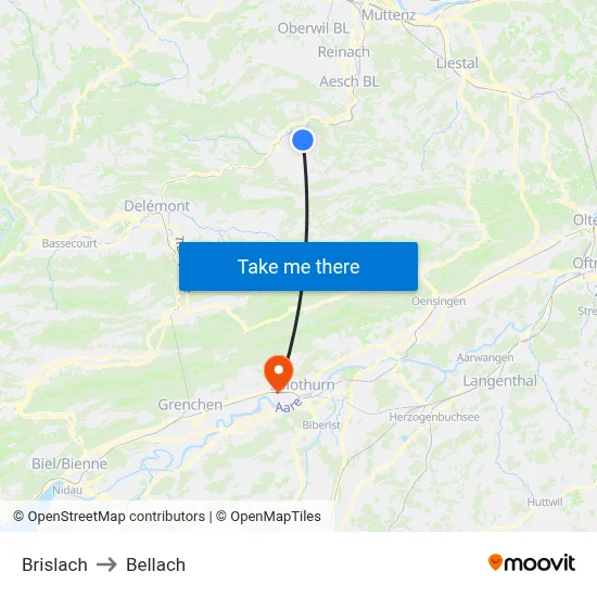 Brislach to Bellach map