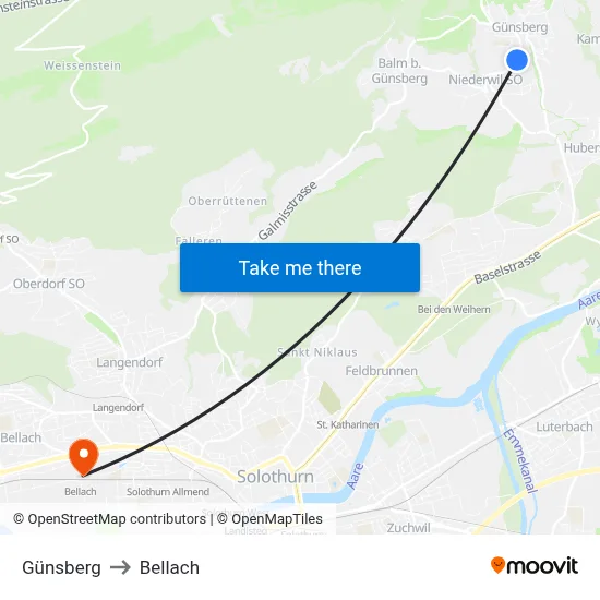 Günsberg to Bellach map