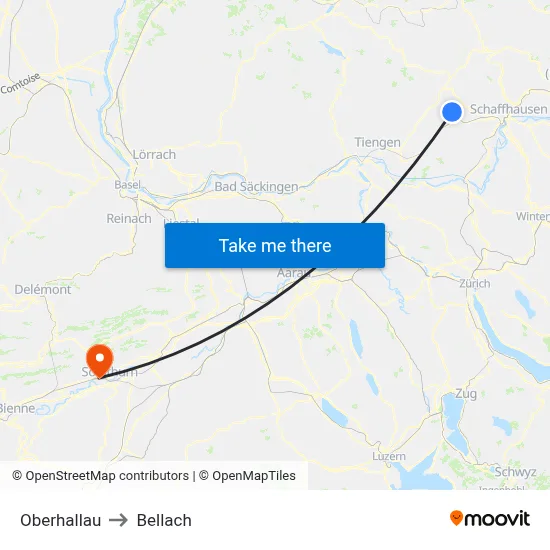 Oberhallau to Bellach map