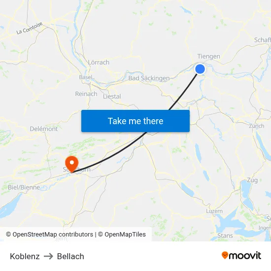 Koblenz to Bellach map