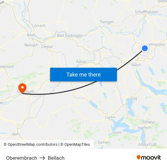 Oberembrach to Bellach map