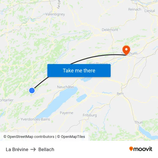 La Brévine to Bellach map