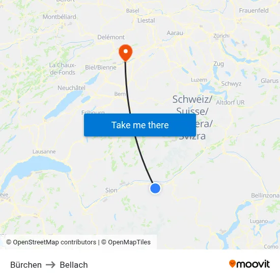 Bürchen to Bellach map