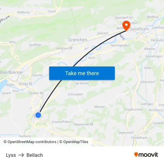 Lyss to Bellach map
