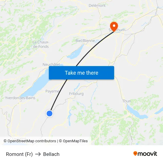Romont (Fr) to Bellach map