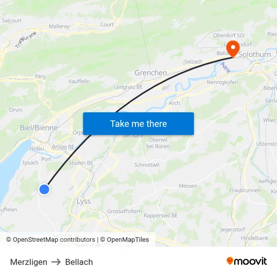 Merzligen to Bellach map