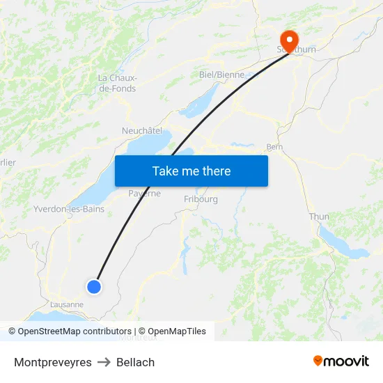 Montpreveyres to Bellach map