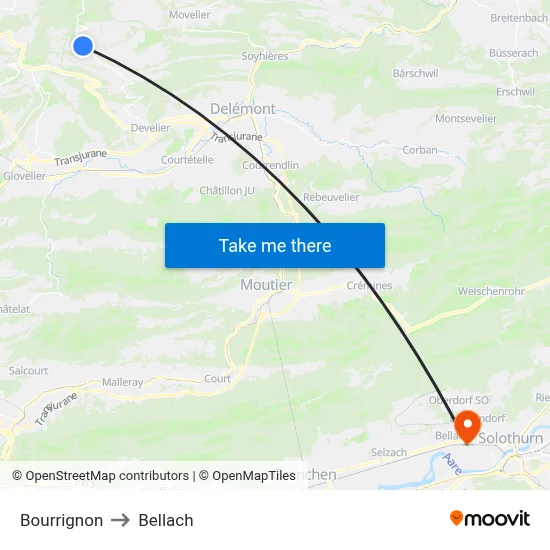 Bourrignon to Bellach map