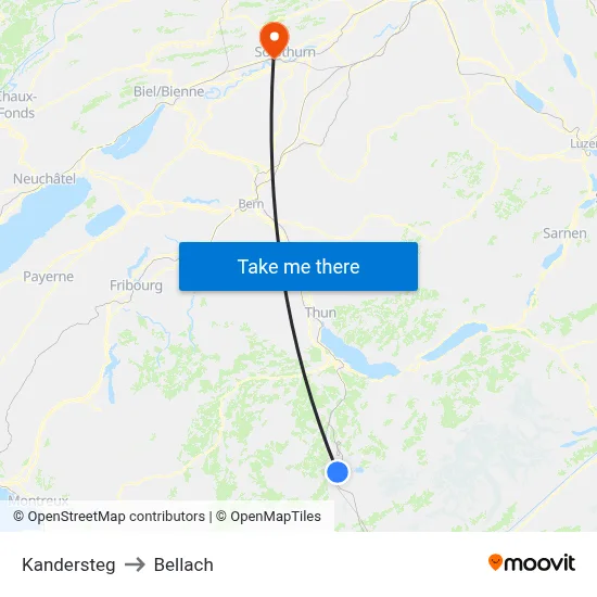 Kandersteg to Bellach map