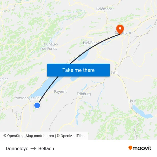 Donneloye to Bellach map