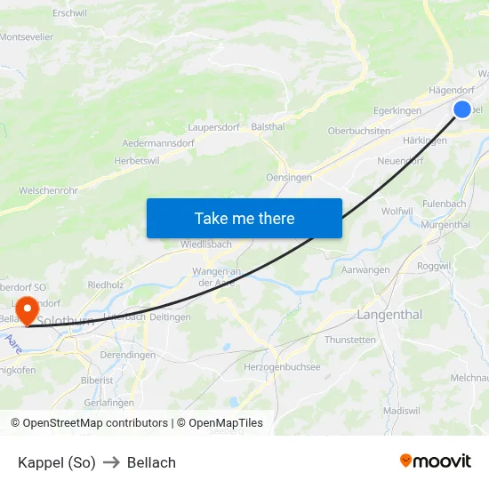 Kappel (So) to Bellach map