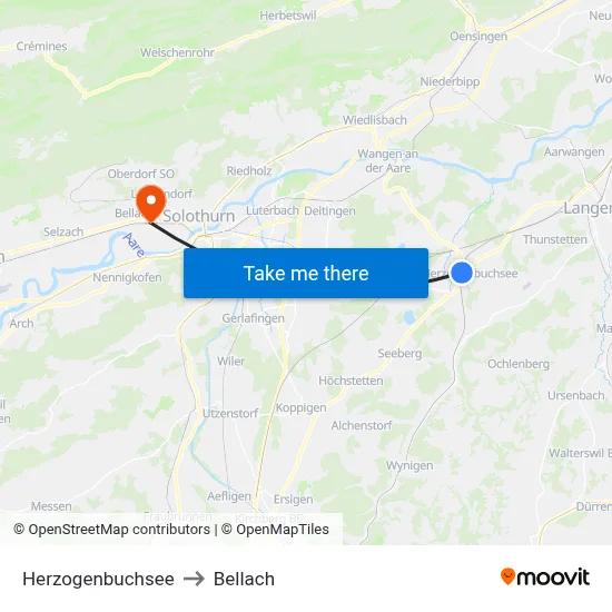 Herzogenbuchsee to Bellach map