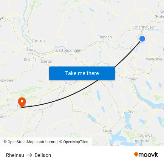 Rheinau to Bellach map