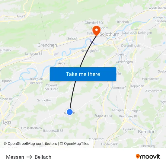 Messen to Bellach map