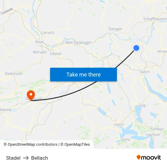 Stadel to Bellach map