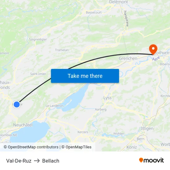 Val-De-Ruz to Bellach map