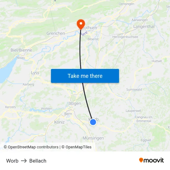 Worb to Bellach map