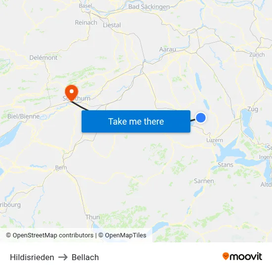 Hildisrieden to Bellach map