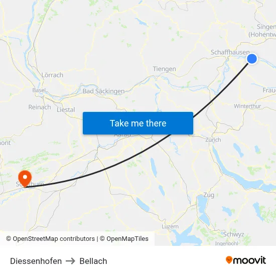 Diessenhofen to Bellach map
