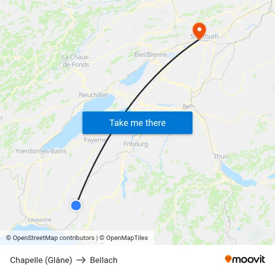 Chapelle (Glâne) to Bellach map