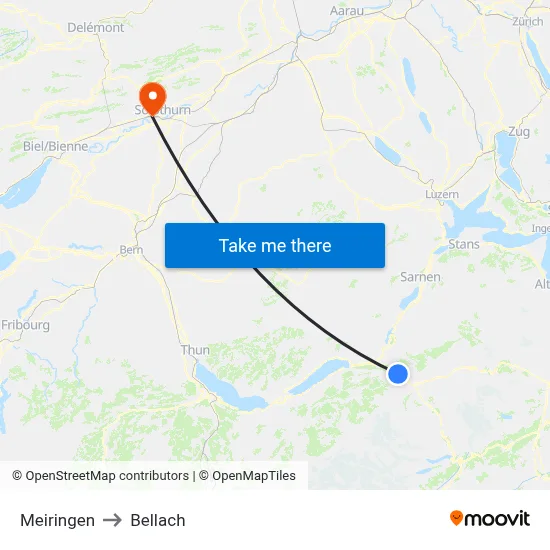 Meiringen to Bellach map