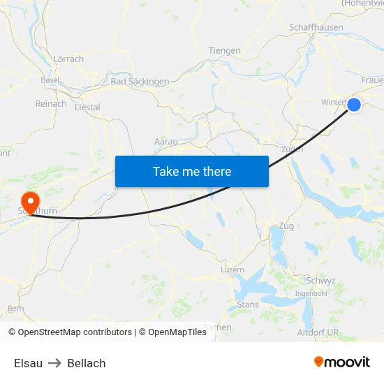 Elsau to Bellach map