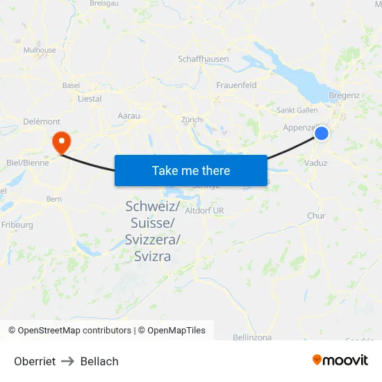Oberriet to Bellach map