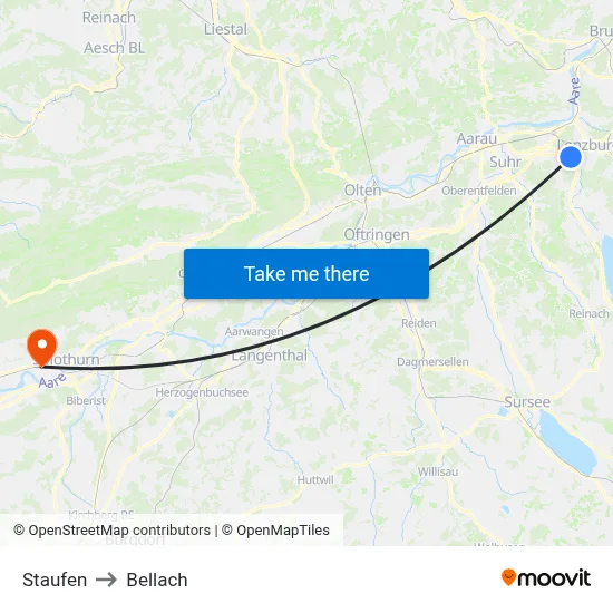 Staufen to Bellach map