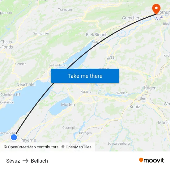 Sévaz to Bellach map
