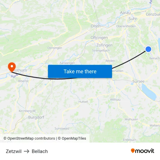 Zetzwil to Bellach map