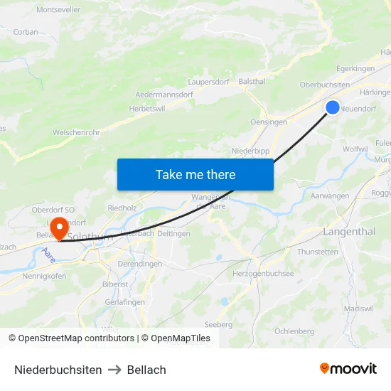 Niederbuchsiten to Bellach map