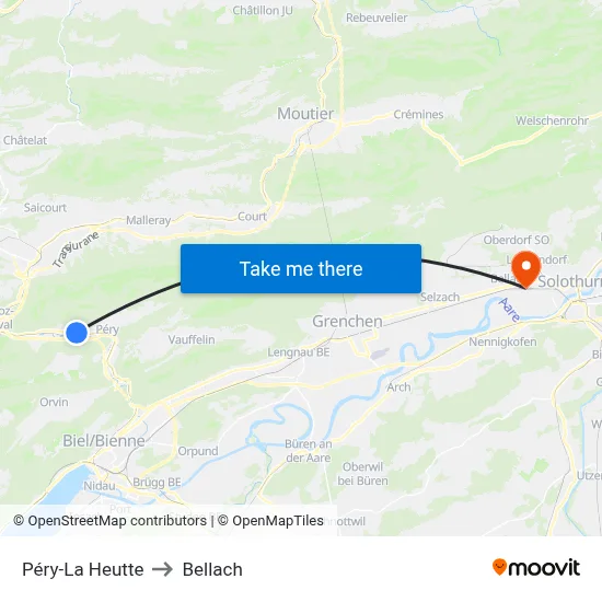Péry-La Heutte to Bellach map