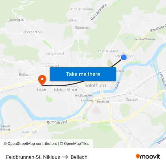 Feldbrunnen-St. Niklaus to Bellach map