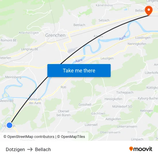 Dotzigen to Bellach map