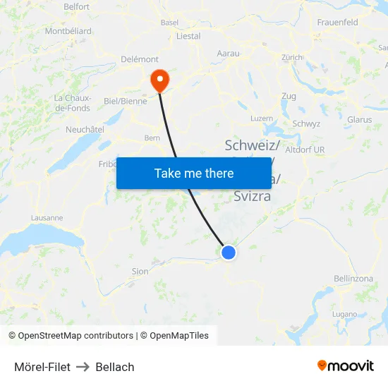 Mörel-Filet to Bellach map
