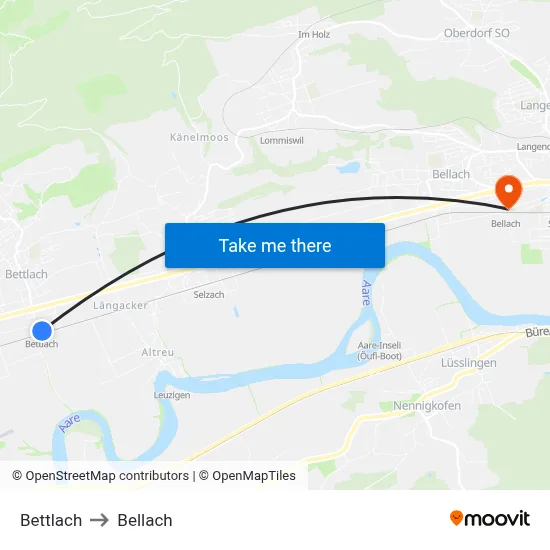 Bettlach to Bellach map
