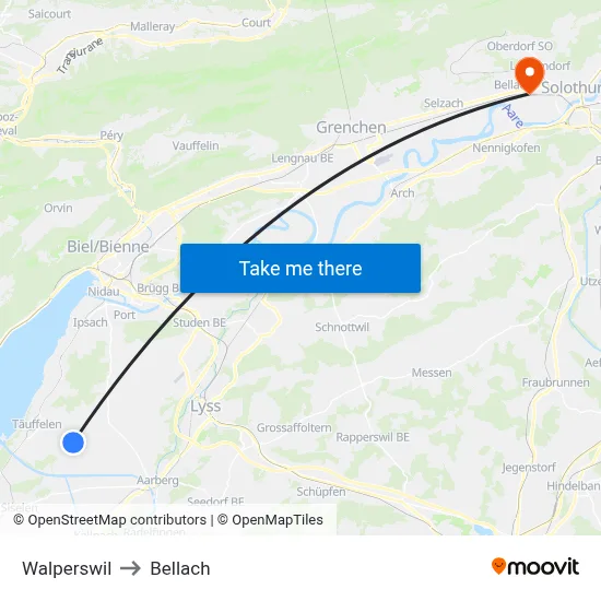 Walperswil to Bellach map
