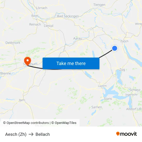 Aesch (Zh) to Bellach map