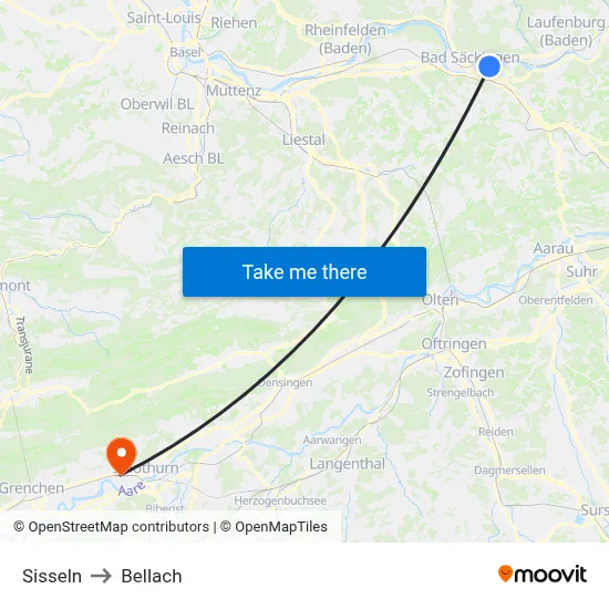 Sisseln to Bellach map