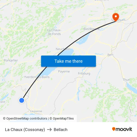 La Chaux (Cossonay) to Bellach map