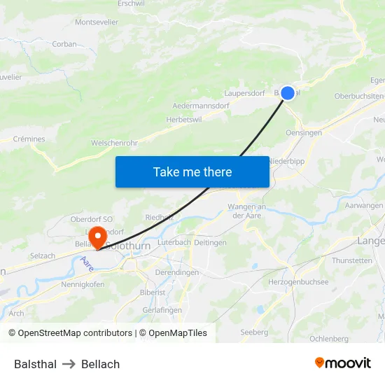 Balsthal to Bellach map