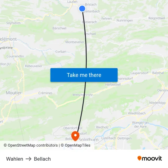 Wahlen to Bellach map