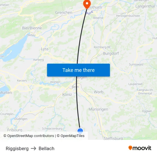 Riggisberg to Bellach map